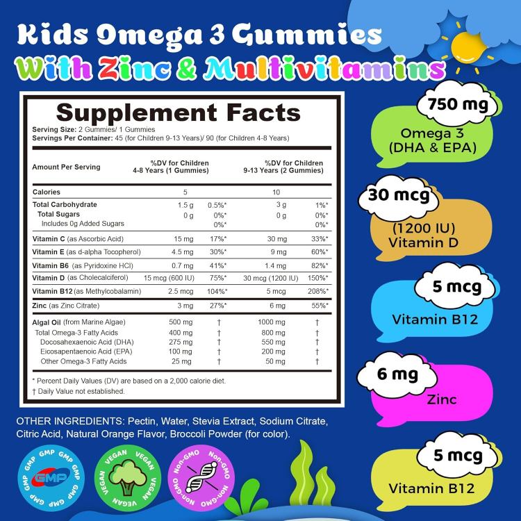 Kids Omega 3 Gummies — supplement facts panel