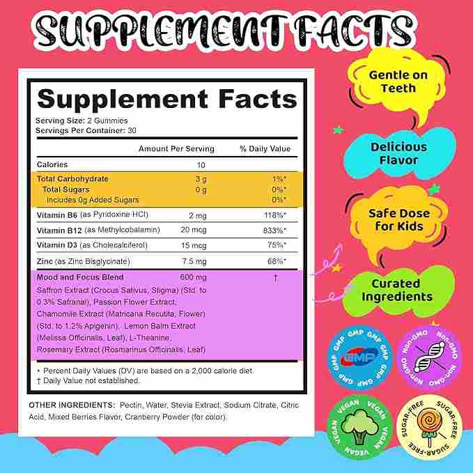 Kids Saffron Gummies, Ages 3+ — supplement facts panel